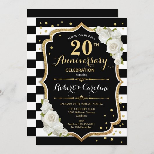 Invitation du 20e anniversaire - Black White Gold (Devant / Derrière)