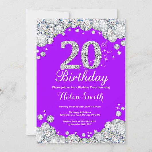 Invitation du 20e anniversaire Diamant violet et a (Devant)