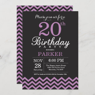 Invitation du 20e anniversaire Noir et violet