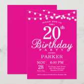 Invitation du 20e anniversaire rose chaud (Devant / Derrière)