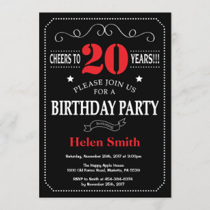 Invitation du 20e anniversaire Tableau noir et rou