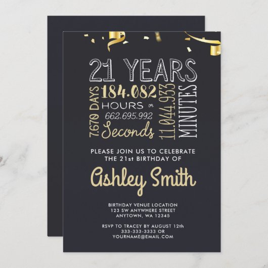 Invitation du 21e anniversaire - 21 ans heures sec (Devant / Derrière)