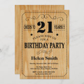 Invitation du 21e anniversaire Bois rustique (Devant / Derrière)
