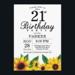 Invitation du 21e anniversaire du tournesol<br><div class="desc">Invitation du 21e anniversaire du tournesol. Fleurs florales et Arrière - plan blanc. Country Vintage Retro. Femmes Anniversaire. 12ème 13ème 15ème 16ème 18ème 20ème 21ème 30ème 40ème 50ème 60ème 70ème 80ème 90ème 100ème, tout âge. Numérique imprimable. Pour plus de personnalisation, cliquez sur le bouton "Customiser" et utilisez notre outil de...</div>