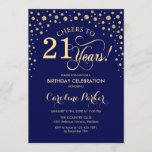 Invitation du 21e anniversaire - Gold Navy Blue<br><div class="desc">Invitation de fête du 21e anniversaire. Elégant design avec fausse parties scintillant or et bleu marine. Salutations à 21 ans ! Message-moi si vous avez besoin d'une personnalisation plus poussée.</div>