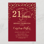 Invitation du 21e anniversaire - Gold Red<br><div class="desc">Invitation de fête du 21e anniversaire. Design élégant avec parties scintillant en or et rouge foncé. Salutations à 21 ans ! Message-moi si vous avez besoin d'une personnalisation plus poussée.</div>