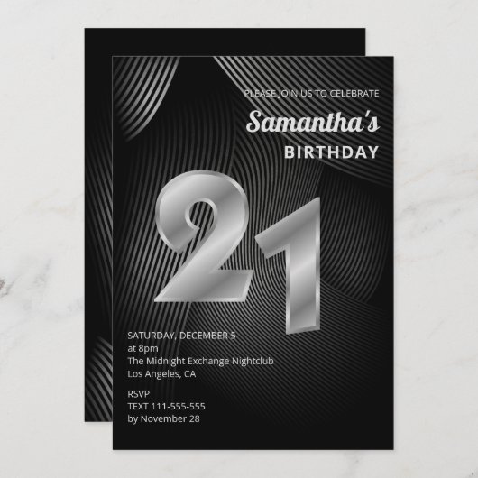 Invitation du 21e anniversaire moderne (Devant / Derrière)