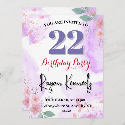 Invitation du 22e anniversaire (Devant / Derrière)