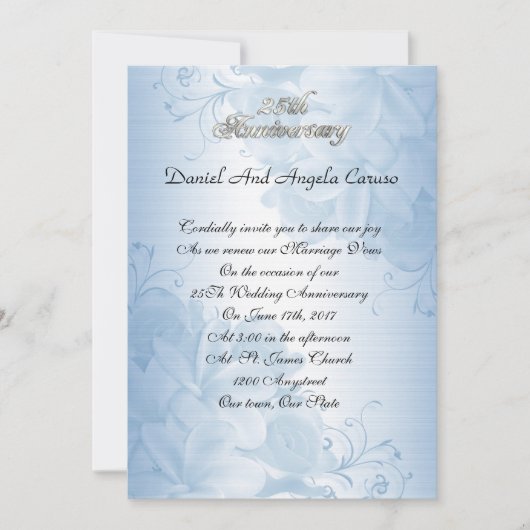 Invitation du 25e anniversaire bleu floral (Devant)