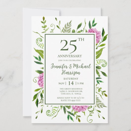 Invitation du 25e anniversaire de Pink Hydrangeas (Devant)