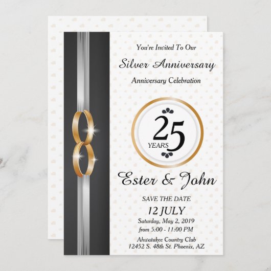 Invitation du 25e anniversaire du Mariage (Devant / Derrière)