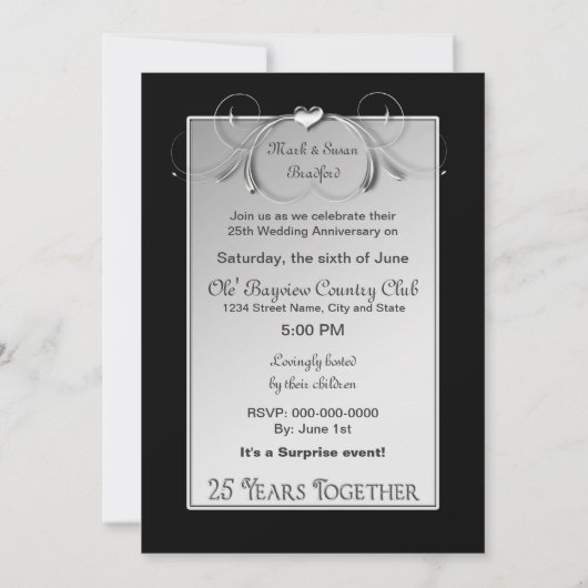 Invitation du 25e anniversaire du Mariage - Insert (Dos)