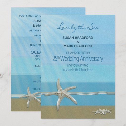 Invitation du 25e anniversaire du Mariage, Océan, (Devant / Derrière)