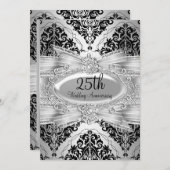Invitation du 25e anniversaire Silver Black Damask (Devant / Derrière)