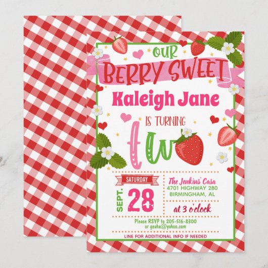 Invitation du 2e anniversaire de la fraise - En vi (Devant / Derrière)
