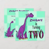 INVITATION DU 2E ANNIVERSAIRE - DINOSAUR - PURPLE (Devant / Derrière)
