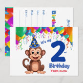 Invitation du 2e anniversaire, fête des singes Per (Devant / Derrière)