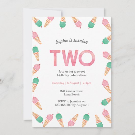 Invitation du 2e anniversaire | fête du glecream (Devant)