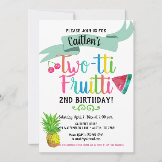 Invitation du 2e anniversaire Twotti Fruitti (Devant)