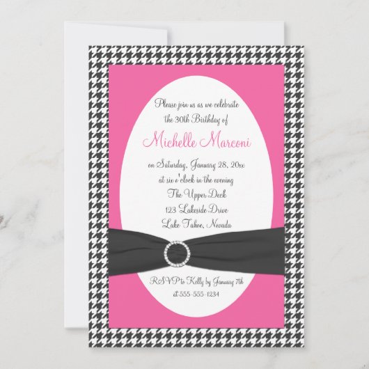 Invitation du 30e anniversaire de Houndstooth rose (Devant)