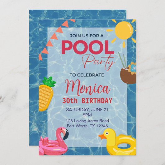 Invitation du 30e anniversaire du Pool Party (Devant / Derrière)