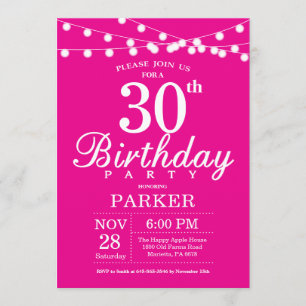 Invitation du 30e anniversaire rose chaud