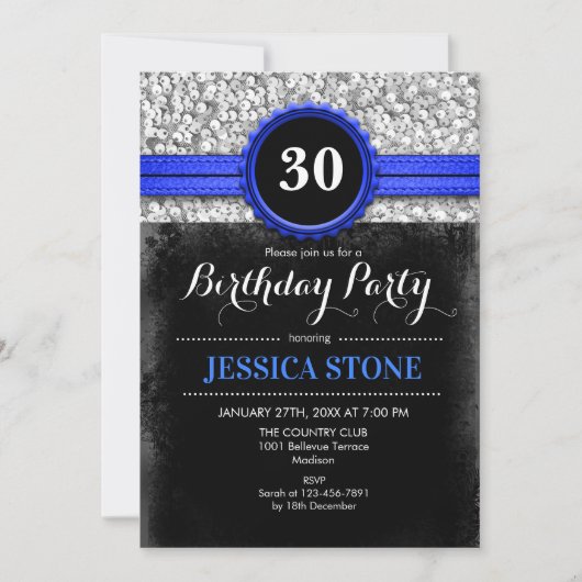 Invitation du 30e anniversaire - Royal Blue Black  (Devant)