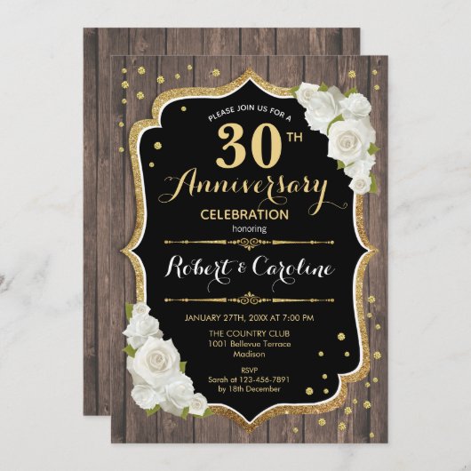Invitation du 30e anniversaire - Rustic Wood Gold (Devant / Derrière)