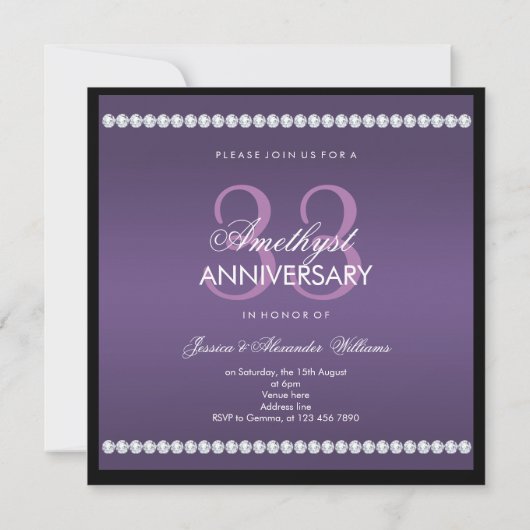 Invitation du 33e anniversaire du Mariage Amethyst (Dos)