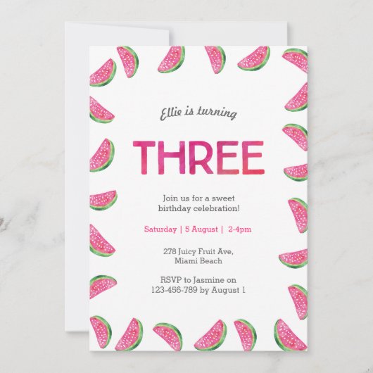 Invitation du 3e anniversaire | pastèque tropicale (Devant)