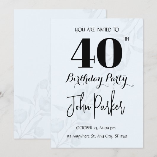 Invitation du 40e anniversaire (Devant / Derrière)