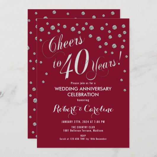 Invitation du 40e anniversaire à Ruby Red & Silver (Devant / Derrière)