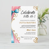 Invitation du 40e anniversaire avec rubans rose et (Debout devant)