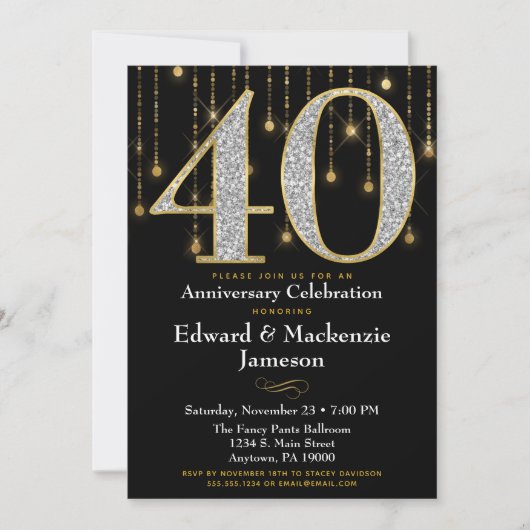 Invitation du 40e anniversaire Diamants noirs d'or (Devant)