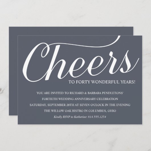 Invitation du 40e anniversaire du Mariage chic (Devant / Derrière)