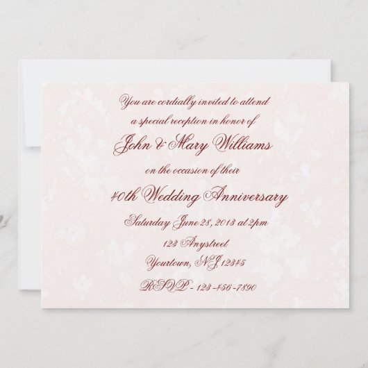 Invitation du 40e anniversaire du Mariage Damask (Dos)
