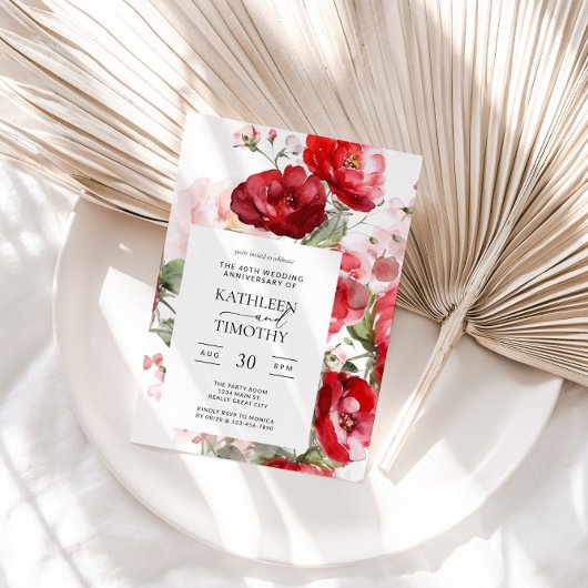 Invitation du 40e anniversaire du Mariage floral