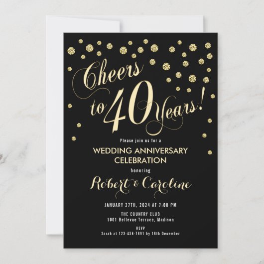 Invitation du 40e anniversaire du Mariage - Noir e (Devant)