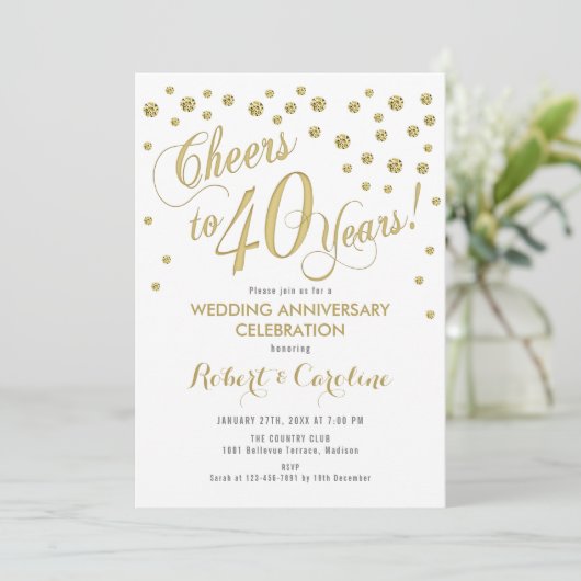 Invitation du 40e anniversaire du Mariage - Or & B (Debout devant)