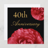 Invitation du 40e anniversaire - Roses ROUGES (Devant / Derrière)