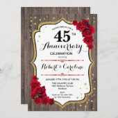 Invitation du 45e anniversaire - Rustic Wood Gold  (Devant / Derrière)