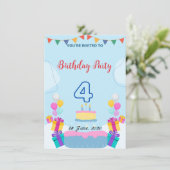 Invitation du 4e anniversaire - Carte de fête ador (Debout devant)