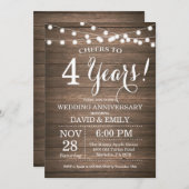 Invitation du 4e anniversaire du Mariage Bois rust (Devant / Derrière)