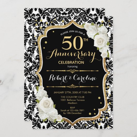 Invitation du 50e anniversaire - Black or (Devant / Derrière)