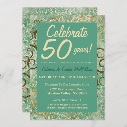 Invitation du 50e anniversaire de l'or et du vert  (Devant / Derrière)