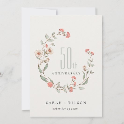 Invitation du 50e anniversaire des fleurs roses (Dos)