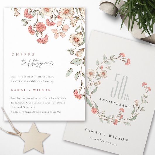Invitation du 50e anniversaire des fleurs roses