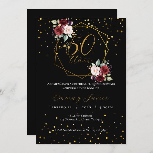 Invitation du 50e anniversaire du Mariage (Devant / Derrière)