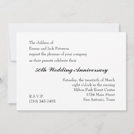 Invitation du 50e anniversaire du Mariage (Dos)