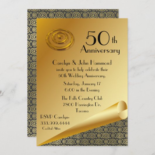 Invitation du 50e anniversaire du Mariage Chic Gol (Devant / Derrière)